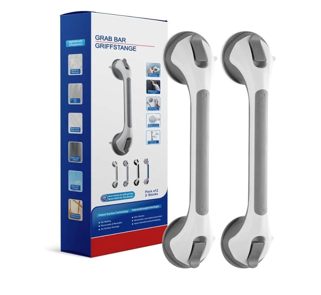Grab Bars for Bathtubs and Showers 2 Pack Shower Handle, Heavy Duty Suction Grab Bar Bath Handrails for Seniors and Elderly, Bathroom Safety Grip No Drilling Waterproof Removable, Grey