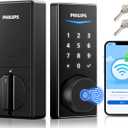 Philips Built-in WiFi Smart Lock, Keyless Entry Door Lock with App, Touchscreen, Fingerprint Door Lock  Compatible with Alexa & Google, Splash-Proof Design, Includes 8 Batteries, Black
