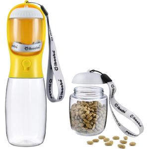 Cibaabo Dog Water Bottle with Food Container, Travel Puppy Water Bowl, Portable Pet Dispenser, Dog Stuff Accessories Items, Puppy Essentials Necessities for Yorkie Chihuahua Cat Walking and Hiking