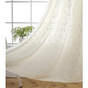 MIUCO Floral Embroidered Semi Sheer Curtains Polyester Grommet Curtains for Girls Room 52 x 84 Inch Set of 2, Off White