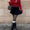 GORGLITTER Women's Striped Bow Cozy Fall Sweater Backless V Neck Cute Long Sleeve 2025 Pullover (Red, S)