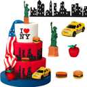 Gemscream 9 Pcs New York Cake Decorations New York Party Decorations Mini Statue of Liberty Yellow Taxi Apple Skyscraper Borders Hot Dogs for American Theme Party Birthday NYC Souvenirs Gift