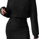 AUXDIO Women's Mock Neck Sweater Dress Fall Long Lantern Sleeve Bodycon 2026 Pullover Mini Short Dresses (Medium, Black)
