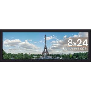 upsimples 8x24 Picture Frame, Display Pictures 6x22 with Mat or 8 x 24 Without, Wall Hanging Photo Frames, Black, 1 Pack
