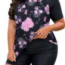 Tralilbee Plus Size Swimsuit for Women Two Piece Short Sleeve Swim Tops Bathing Suits with Shorts L-4X 