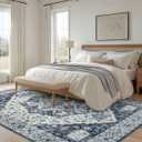 AMADA HOMEFURNISHING 9x12 Area Rug, Washable Low-Profile Large Area Rug with Non-Slip Backing & Durable Edge Binding, Vintage Large Rugs for Living Room, Bedroom