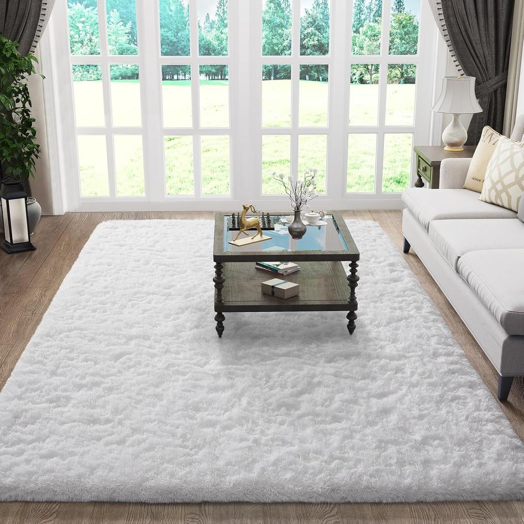 5x8 White Rugs for Living Room, Fluffy Fuzzy Plush Soft Carpets, Shaggy Area Rugs for Bedroom, Carpet for Dorm Nursery Home Decor Aesthetic