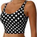 Womens Sports Bra-Yoga Bras Gym Running-Sleeveless Fitness Workout Crop Tops (Large, Polka Dot Black Polkadot Black and White)