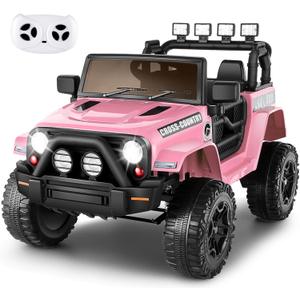 Hikole Electric Ride on Truck for Kids, 12V Battery Powered Car w/Parent Remote Control, Music, Windshield, Spring Suspension, 3 Speeds, Kids Electric Vehicles for Boys & Girls - Pink