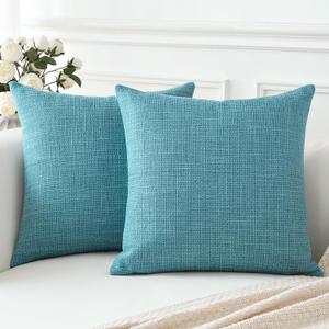 OTOSTAR Linen Throw Pillow Covers Set of 2 Decorative Square Pillowcases Cushion Covers 12x12 Inch for Home Decor Sofa Bedroom Car 30 x 30 CM Turquoise