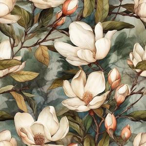 Vintage Green Blue Leaf White Magnolia Floral Forest Peel and Stick Wallpaper Easy Peel Off Contact Paper Stick on Adhesive Wall Paper for Bathroom Waterproof Renter