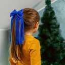 2 x Velvet Elastic Hair Tie 11 Inch Long Velvet Ribbon Bowknot Headwear Fall Winter Ponytail Hair Accessories for Women Girls, Blue