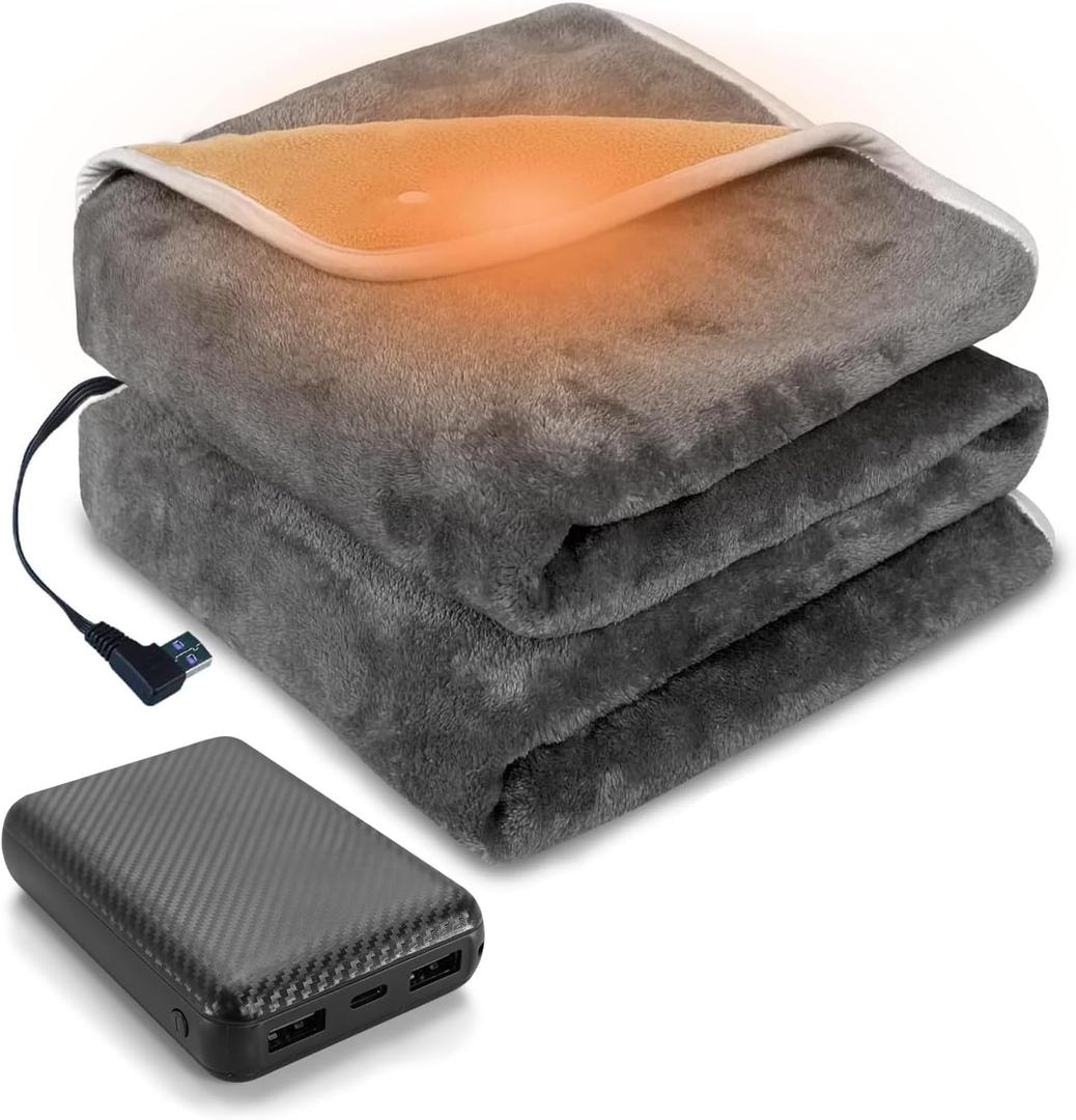 Cordless Heated Blanket 40x30 Inch, Portable USB Electric Heated Battery Operated, 3 Heating Levels, 2 Hours Auto-Off Setting,Include Power Bank 10000mAh (Grey)
