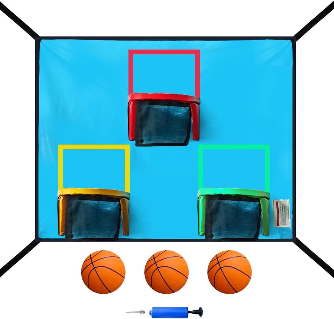 Trampoline Basketball Hoop with 3 Hoops and 3 Balls, Lightweight Basketball Hoop for Trampoline, Easy to Install with Universal Attachment