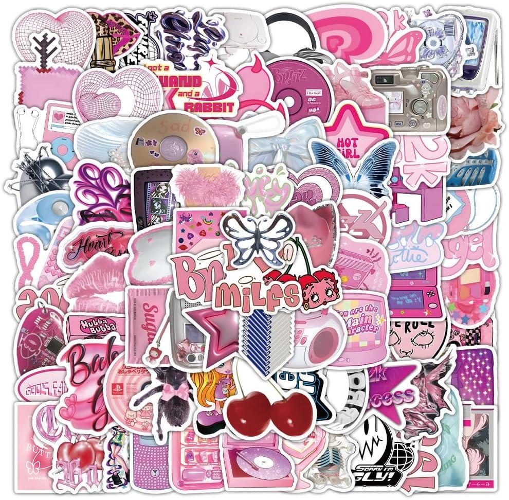 3 x 107 PCS Y2K Stickers, Aesthetic Downtown Girls Sticker Pack for Water Bottle, 2000s Cyber Trend Stickers, Waterproof Vinyl Sticker for Laptop Skateboard Party Supplies