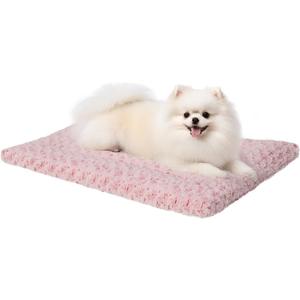 Washable Dog Bed Mat Crate Pad Soft Fluffy Pet Kennel Beds Dog Sleeping Mattress for Large Jumbo Medium Small Dogs, 29 x 18 Inch, Pink