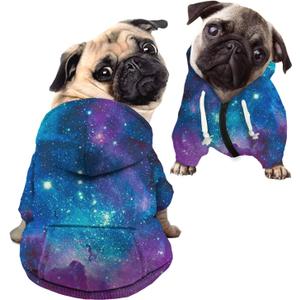 Howilath Basic Dog Hoodie - Elegant Galaxy Blue Purple Zipper Sweatshirt with Hat, Cat Hooded Shirts Sweatshirts Puppy Costumes - S