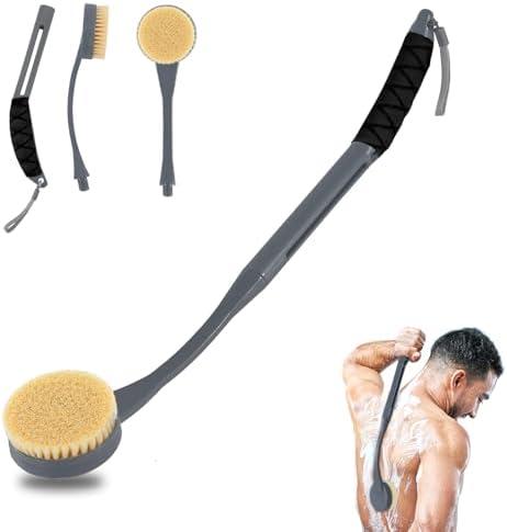 Back Scrubber for Shower, 20.5" Long Handle Shower Brush for Body for Deep Clean, Back Brush for Shower for Men Women (Grey)