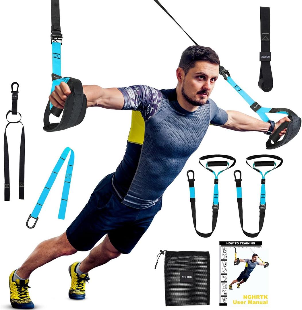 Home Suspension Training Kit with Suspension Trainer, Straps & Bands  Adjustable Full-Body Workout System for Home Gym, Yoga, Pilates, Travel | Compact Design (Blue)