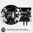 Grencian 96 Pcs 70th Birthday Supplies Silver Black 70th Birthday Party Plates Disposable Sweet 70 Seventy Years Old Decorations Paper Tableware for Men Party Supplies Serves 24