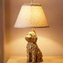 Tuanse 22'' Goldendoodle Dog Lamp Gold Dog Lamp Resin Golden Doodle Table Desk Lamps White Polyester Shade Cute Bedside Nightstand Lamps for Bedroom Living Room Aesthetic Unique Home Room Decor Gift