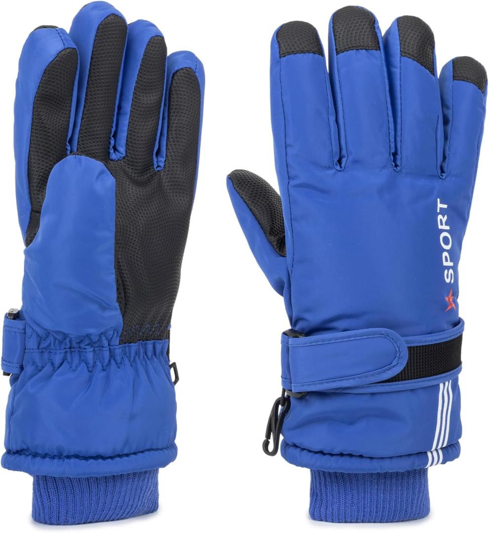 INOGIH Kids Waterproof Ski-Gloves Warm Snow Gloves for 6-12 Years,Winter Thick Warm Snowboard Gloves for Youth Teens (Blue)