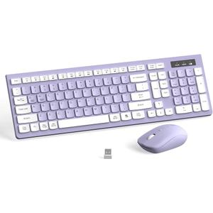 Wireless Keyboard and Mouse Combo, Full-Size Silent Ergonomic Keyboard and Optical Mouse, Long Battery Life, 2.4G Lag-Free Mice Keyboard for Computer, Mac, Laptop, PC, Windows(Purple)