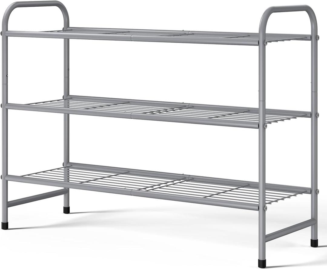Kitsure Shoe Rack - Stainless Steel Shoe Organizer, Sturdy Shoe Rack for Closet and Front Door Entrance, Free Standing Shoe Shelf, Closet Organizers and Storage, 25.6" Wide - 3 Tier, Grey
