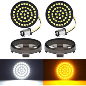 Benlari New 1157 LED Motorcycle Front Turn Signals Bulbs 2 Inch Bullet Lights with Smoked Lens Covers Fit for Harley Davidson Touring Dyna Softail Sportster Street Glide Road Glide Iron 883, 2PCS