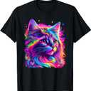Colorful Rainbow Cat Graphic T-Shirt (XS)