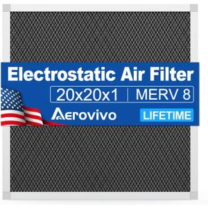 20x20x1 Reusable Electrostatic Air Filter - Washable, MERV 8, Lifetime Use - Economical Solution for Cleaner Air in Home or Office (Actual Size: 19.75" x 19.75" x 0.82")