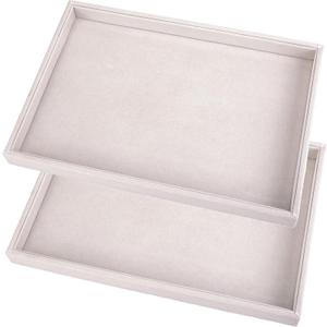 Mornajina 2 Pcs 13.8" x 9.5" Velvet Jewelry Tray Jewelry Display Tray Flat Tray, Stackable Empty Plate Trays for Earrings Necklaces Bracelet Rings Display Showcase - Beige