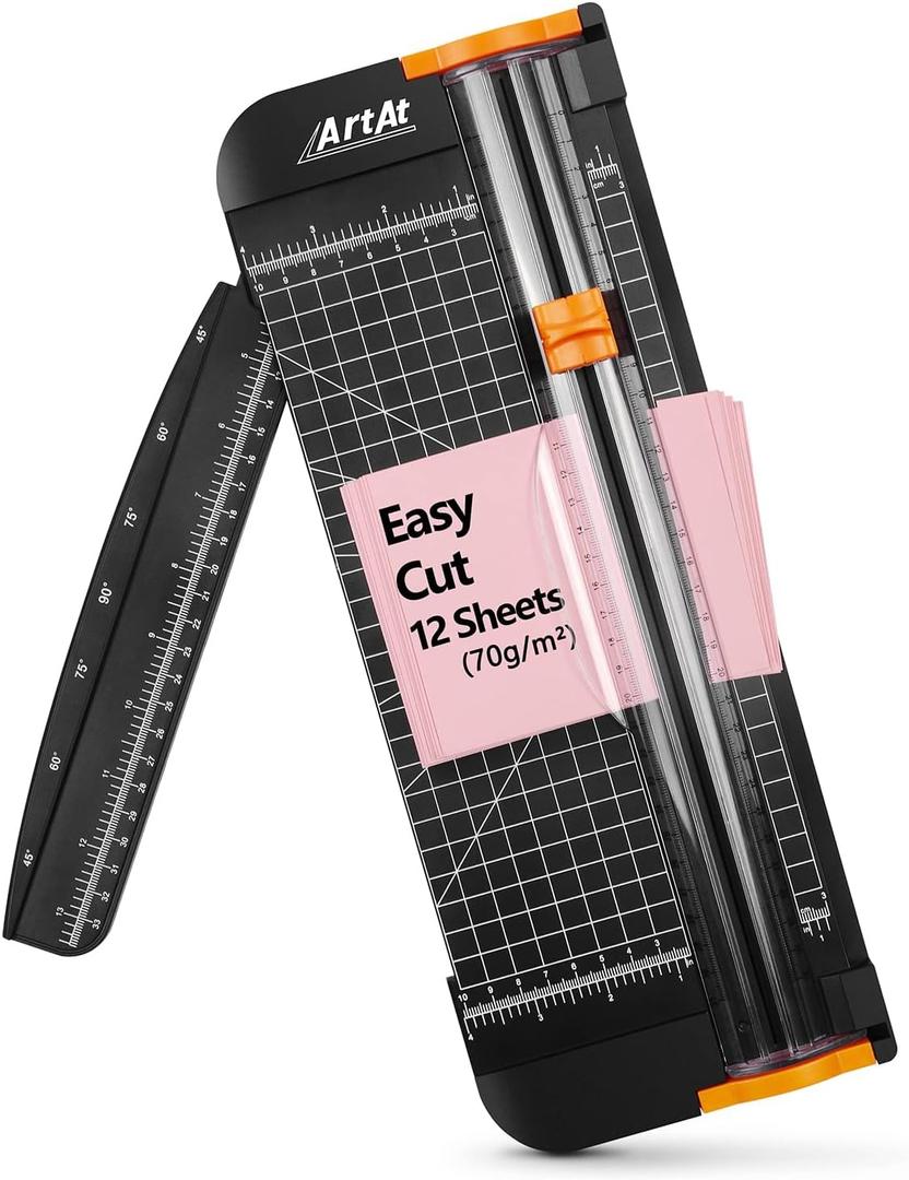 ArtAt A4 Paper Cutter Guillotine Trimmer - 12 Inch Heavy Duty Craft & Office Tool with Automatic Safety Blade, Side Ruler for Cardstock, Coupons, Photos, Labels (Black)
