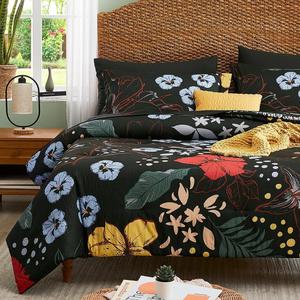 CASAAGUSTO Full Comforter Set, 7 PCS Black Floral Comforter Set with Flowers Leaves Pattern, Soft Seersucker Design All Season Full Size Bedding Set (80"X90")