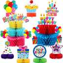 9 Pieces Happy Birthday Decorations Colorful Birthday Centerpieces Table Decor Cake Paper Honeycomb Centerpieces Tabletop for Kids' Birthday Party Baby Shower Supplies Favors
