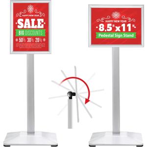 Pedestal Sign holder Stand 8.5x11inch Adjustable Standing Floor Sign Stand with Heavy Base & Snap Frame Display Stand for Indoor Outdoor Business Store Sign Holder Poster Stand (Silver)