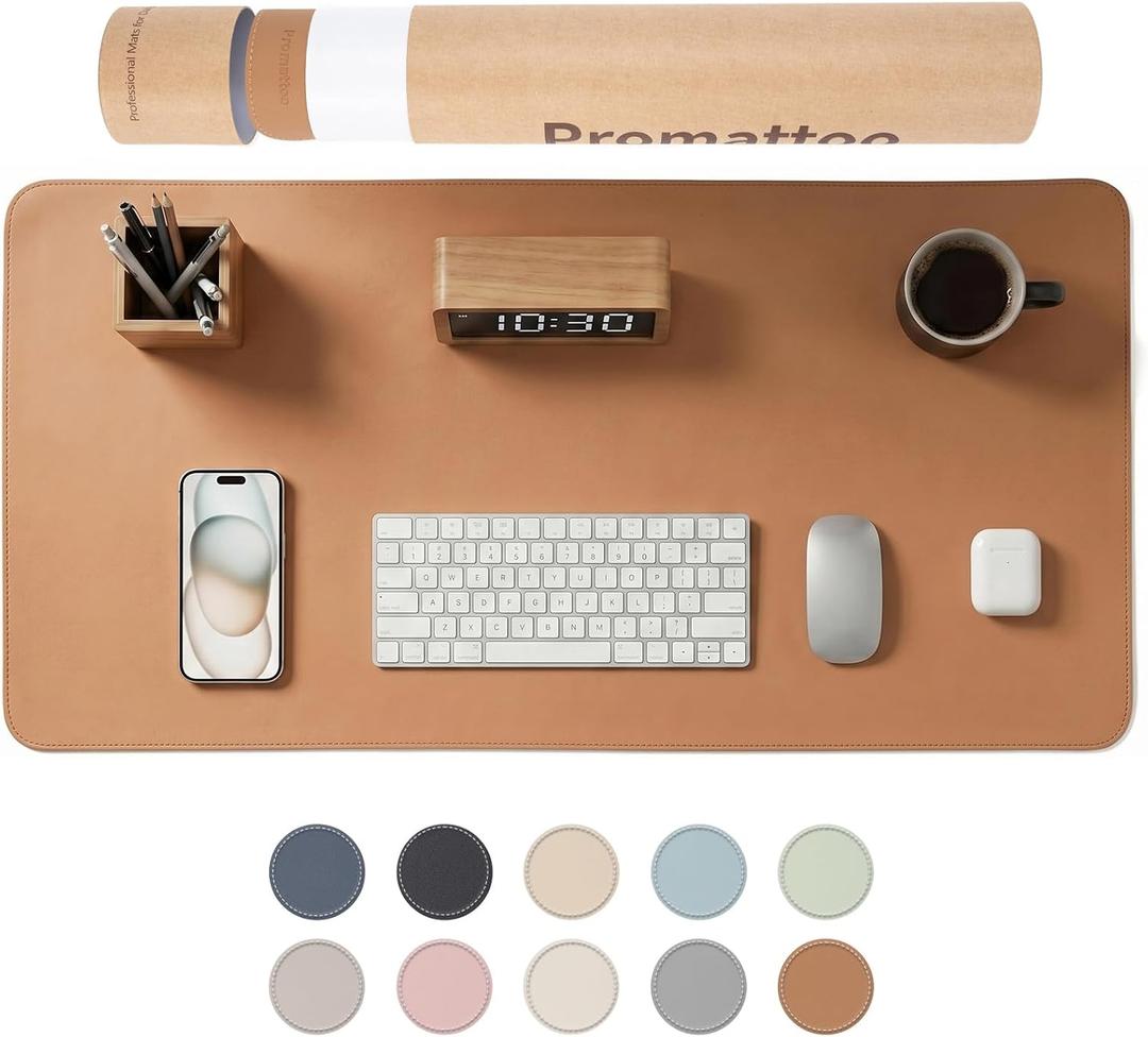 Large Desk Pad Non-Slip Desk Mat Protector for Keyboard Mouse Waterproof Vegan Leather Surface Faux Leather Laptop Mat Smooth Mouse Pad Premium Gift Tube Caramel Brown 23.6" x 13.7"