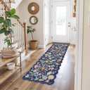 2x6 Hallway Floral Rug Runner: Washable Non Slip Low Pile Area Rug for Kitchen Front Door Soft Water Resistant Carpet for Bathroom Light Weight Durable Floor Mat for Bedroom Nursery(2x6/Blue/Purple)