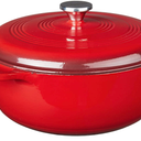 Lodge 7.5 Quart Enameled Cast Iron Dutch Oven with Lid – Dual Handles – Oven Safe up to 500° F or on Stovetop  Use to Marinate, Cook, Bake, Refrigerate and Serve – Island Spice Red