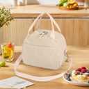 Lunch Bag Women with Shoulder Strap【Large Capacity】【Strengthen Insulation】【Durable ＆ Waterproof】 Corduroy Lunch Tote Bag, Reusable Insulated Lunch Box/Cooler for Women/Girl/Men, Beige+Sticker