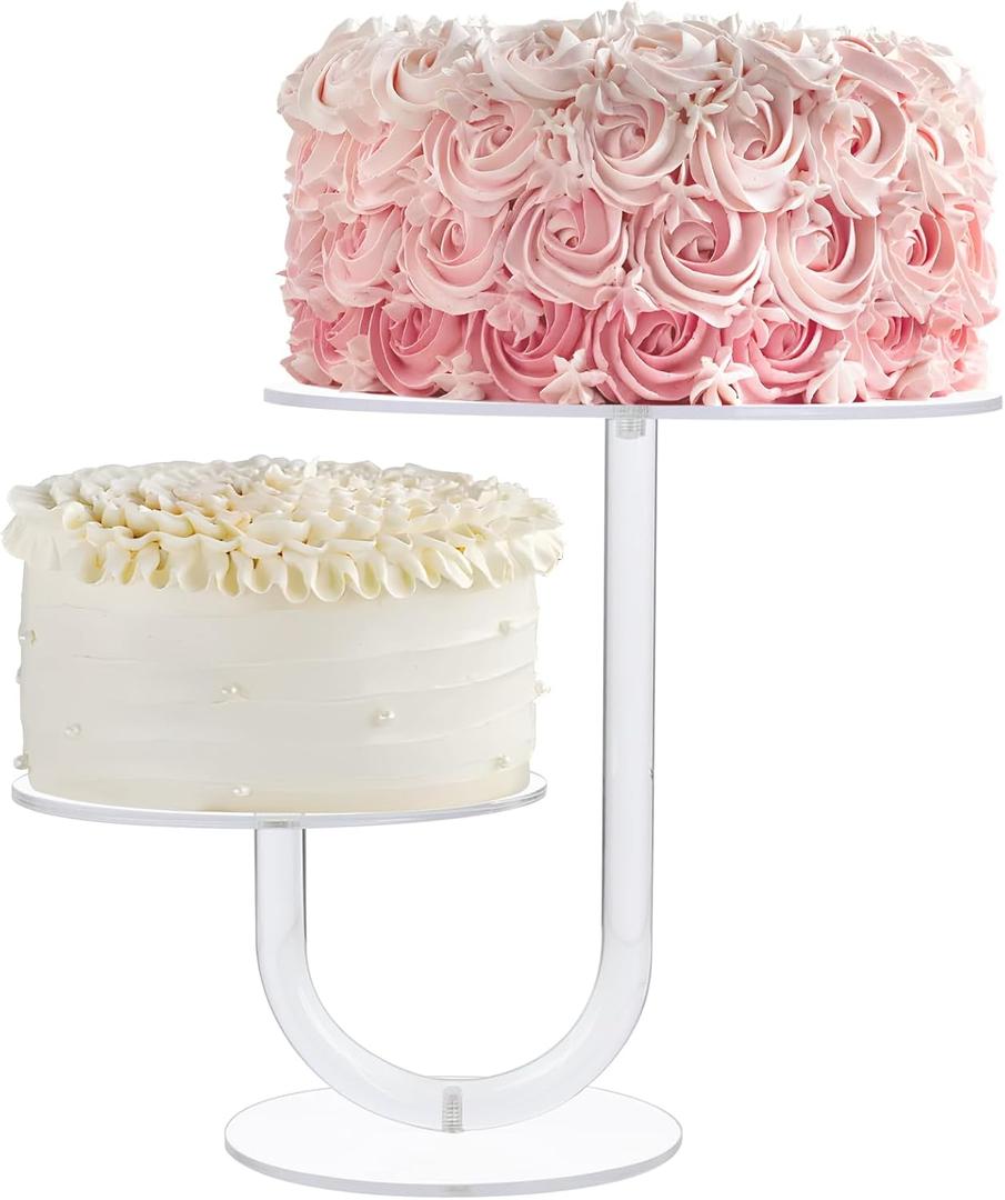 Boxalls Cake Stand 2 Tier - Stylish Clear Cake Tree Acrylic Cupcake Tower for Weddings, Birthdays, Anniversaries, Baby Showers, Parties Dcor - 2 Cake Trays with 8 and 6 inch diameters