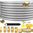 36 Foot 350PSI High Pressure Braided Propane Hose Extensions with Brass Gas Ball Valve, with Conversion Coupling 3/8" Flare to 1/2" Female NPT, 1/4" Male NPT, 3/8" Male for BBQ Grill, Fire Pit, Heater