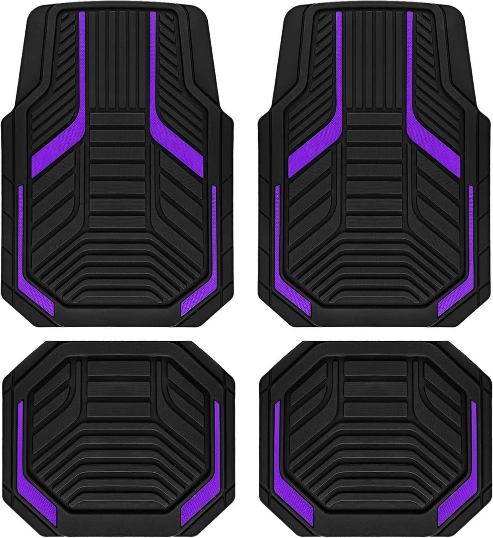PIC AUTO Heavy Duty Rubber Floor Mats, Purple Aluminum Film Car Mats Set, Front and Rear Car Mats with Anti-Slip Backing, All Weather Protection, Trim-to-Fit for Automotive SUV, Sedan, Van, Purple