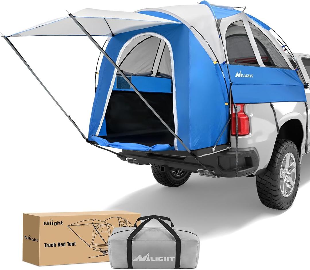 Nilight Truck Bed Tent 5.0-5.5FT Pickup Truck Tents with Removable Awning Waterproof PU2000mm Double Layer Rainfly Storage Bag 2-Person Sleeping Tailgate Bed Tents for Camping Travel Outdoor,Blue Grey
