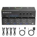 KVM Switch 3 Monitors 4 Computers 4K@60Hz,EDID Simulation,USB 3.0 HDMI Displayport KVM Switch Triple Monitor for 4 PC Share 3 Monitors and Keyboard Mouse Printer,with Wired Remote and 4 USB Cables