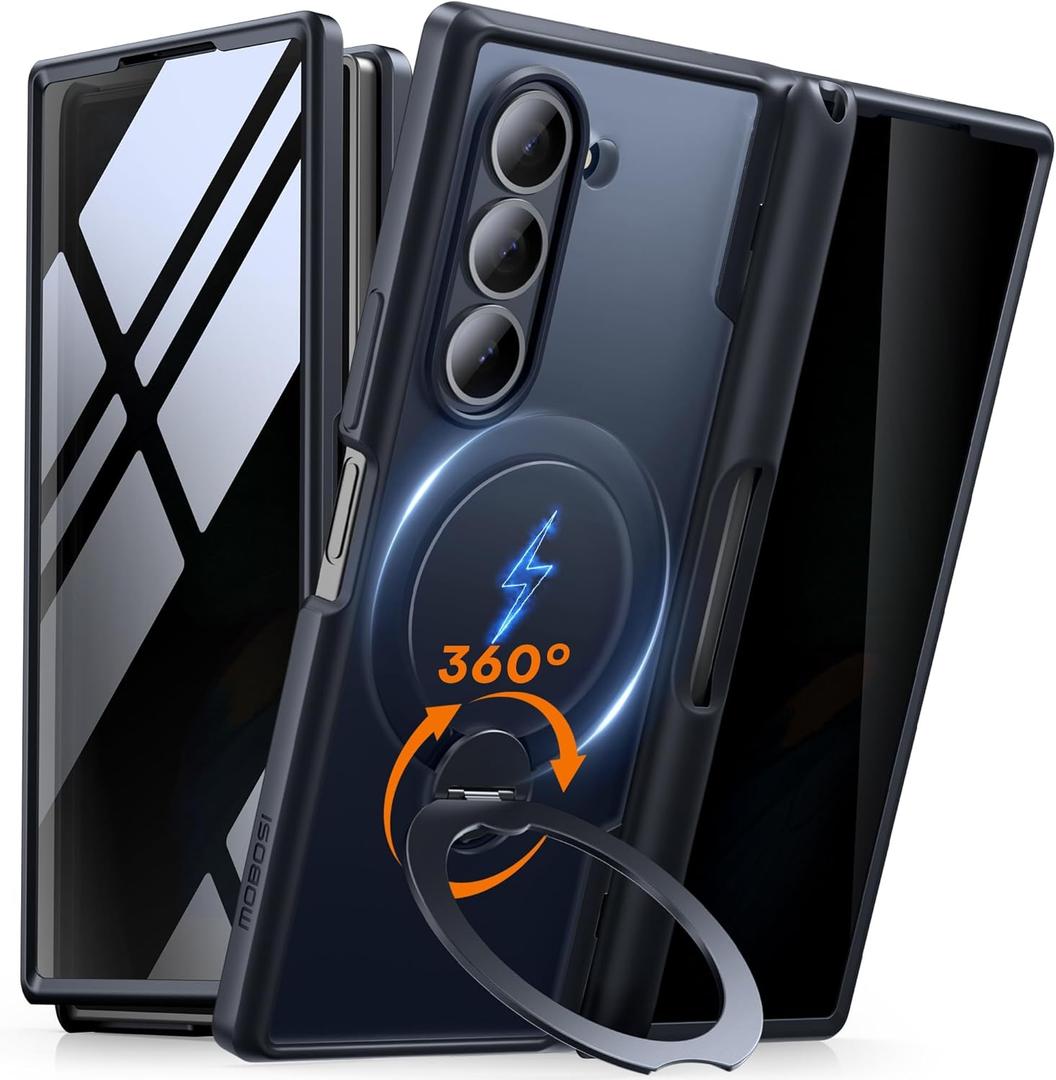 MOBOSI for Z Fold 6 Case with Rotatable Ring Stand & Privacy Screen Protector, Compatible with Magsafe, 18FT MIL-Grade Protection, Magnetic Shockproof Slim Case for Samsung Galaxy Z Fold6, Black