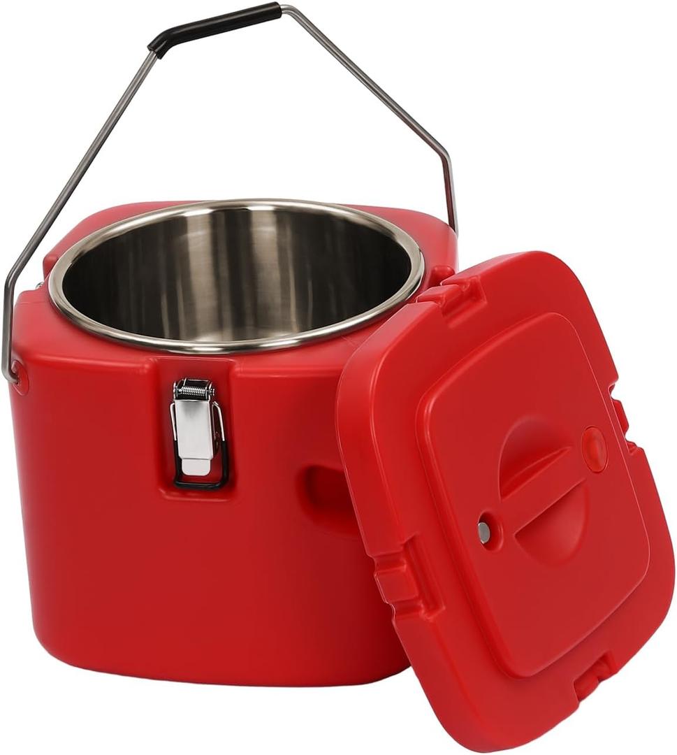 Food Warmer Food Hot Box Insulated Soup Pan Portable 2.5 Gallon 304 Stainless Steel Food Cooler Carrier Commercial Soup Container for Hot Cold Food Storage Restaurant Canteen Home Party Lunch (Red)