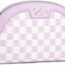 BOYATU Vegan Leather Cosmetic Bag: Refined Pattern Pouch with Built-In Tethered Pull-Out Mirror - Quick Touch-Ups Anywhere - Compact&Lightweight Easy to Carry(021-Purple)