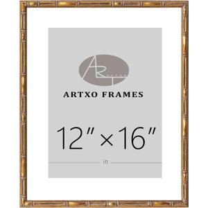 ArtXO 12x16 Gold Picture Frame, Bamboo Style Carved Wood Wall Decor