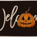 Artoid Mode Black Pumpkin Halloween Welcome Doormat, Home Decor Low-Profile Switch Rug Door Mat Floor Mat for Indoor Outdoor 17x29 Inch